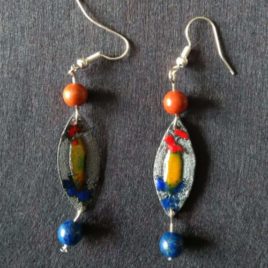 Boucles d’oreilles pendantes avec pierre fine jaspe et lapis lazuli